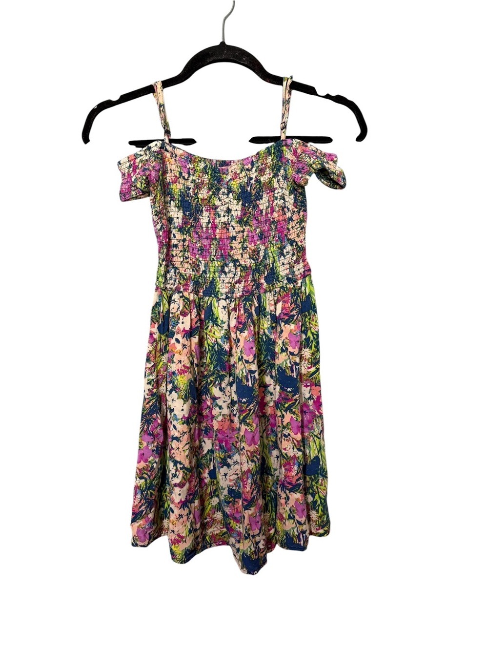 Girls Floral Smocked Sundress - Pink & Blue